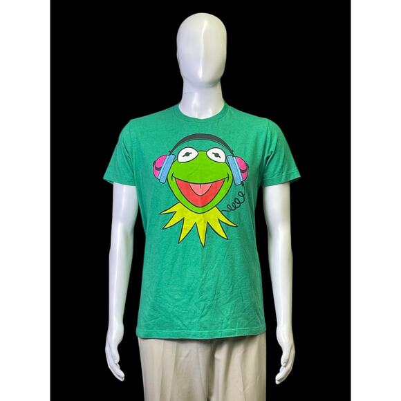 The Muppets Kermit the Frog w/ Headphones Green Graphic Retro T-Shirt Men's Sz M - Picture 1 of 9